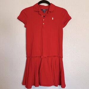 Polo Ralph Lauren Girls Size L (12-14) Red Shirt Dress Velvet Bow Belt Pony Logo